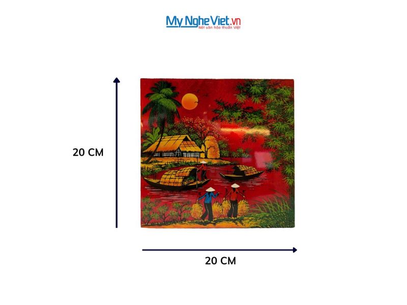 Tranh Sơn Mài Đồng Quê Dát Vàng Nền Đỏ Nhiều Mẫu TSM223-3