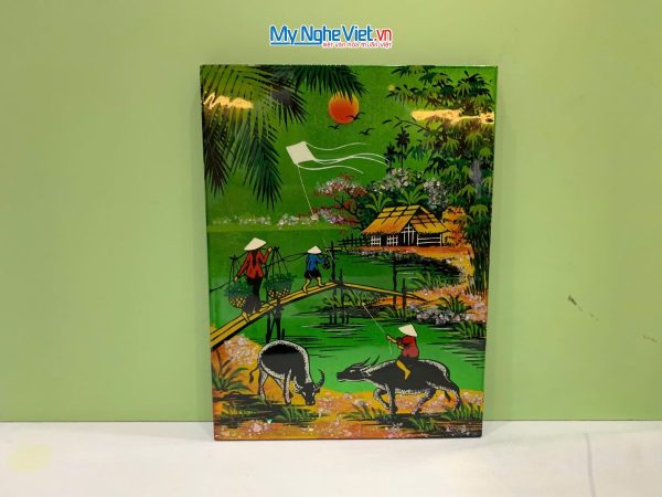 Tranh Sơn Mài Đồng Quê Dát Vàng Nền Xanh Lá Nhiều Mẫu