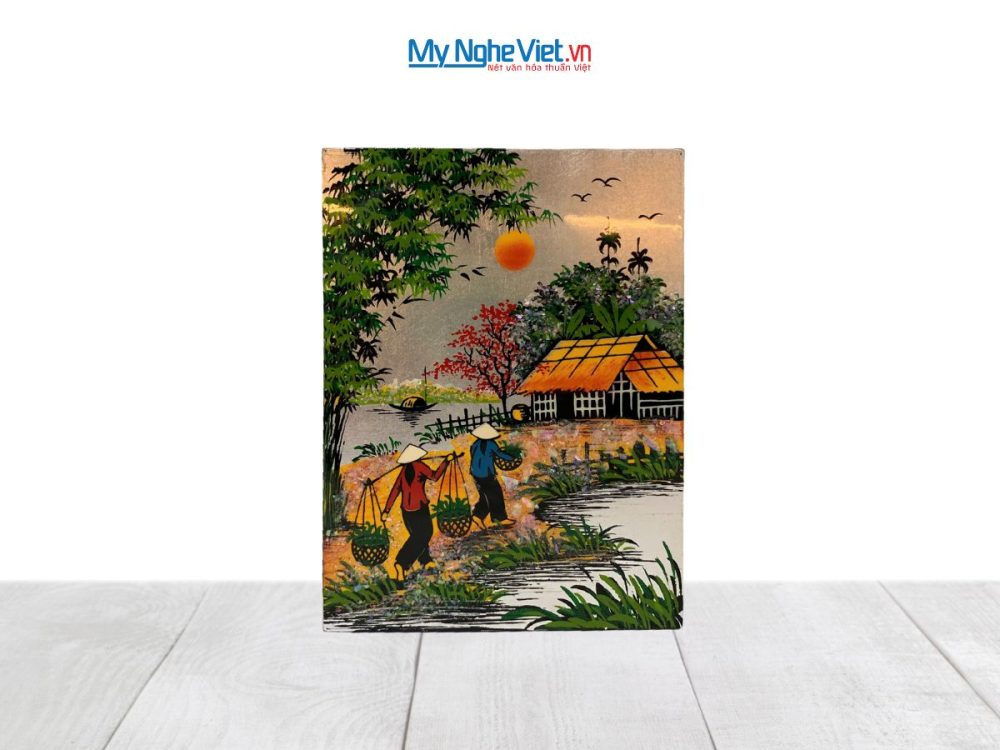Tranh Sơn Mài Đồng Quê Dát Vàng Nền Bạc Nhiều Mẫu