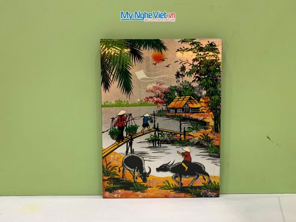 Tranh Sơn Mài Đồng Quê Dát Vàng Nền Bạc Nhiều Mẫu