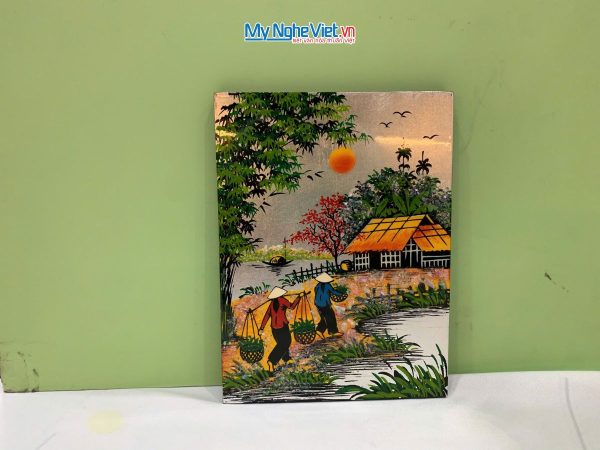 Tranh Sơn Mài Đồng Quê Dát Vàng Nền Bạc Nhiều Mẫu