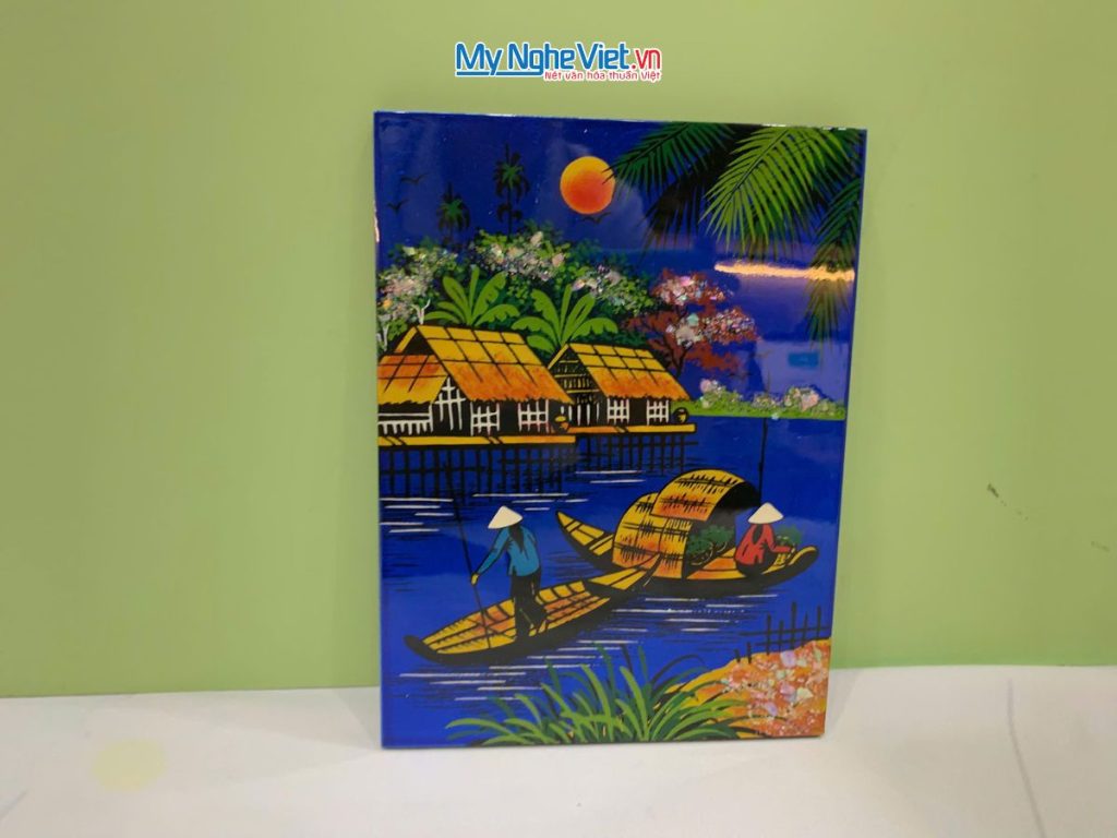 Tranh Sơn Mài Đồng Quê Dát Vàng Nền Xanh Dương Nhiều Mẫu