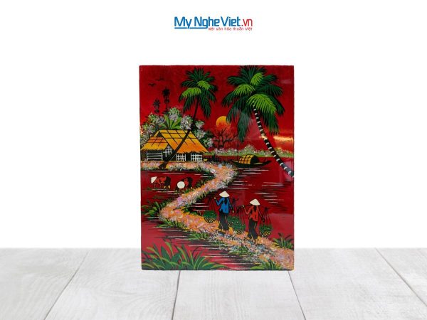 Tranh Sơn Mài Đồng Quê Dát Vàng Nền Đỏ Nhiều Mẫu