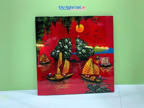Tranh Sơn Mài Đồng Quê Dát Vàng Nền Đỏ Nhiều Mẫu TSM223-3