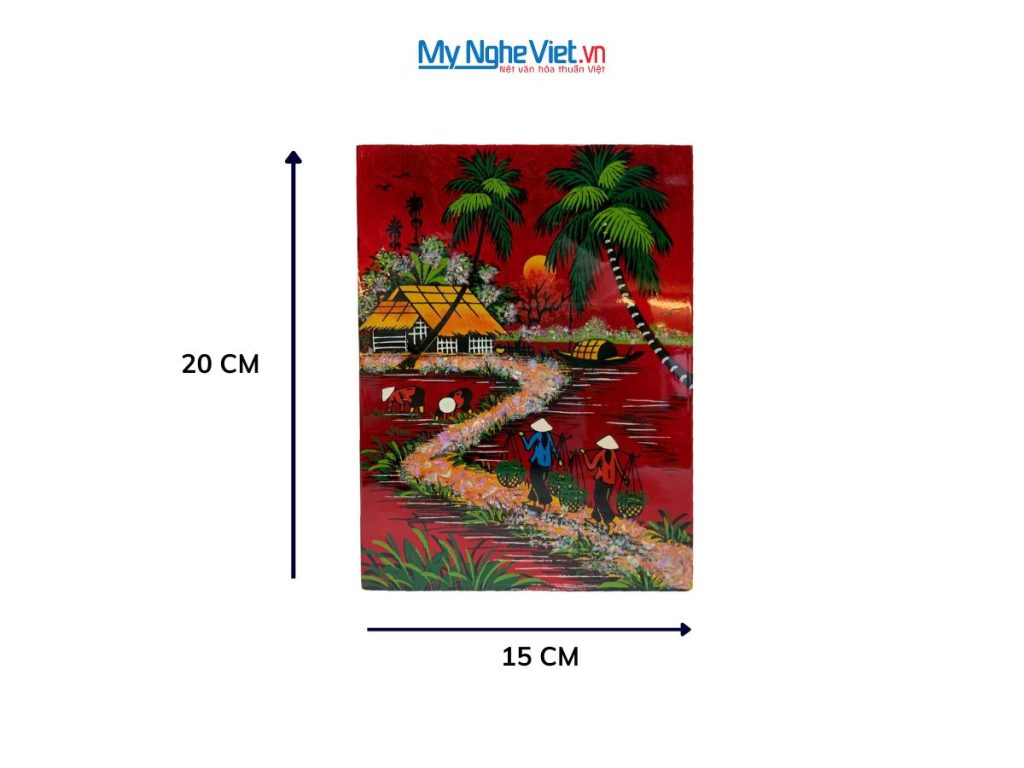 Tranh Sơn Mài Đồng Quê Dát Vàng Nền Đỏ Nhiều Mẫu