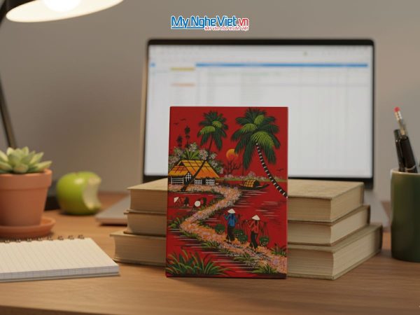 Tranh Sơn Mài Đồng Quê Dát Vàng Nền Đỏ Nhiều Mẫu