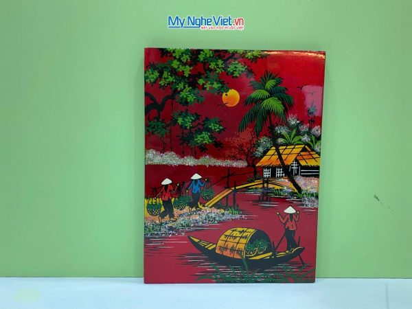 Tranh Sơn Mài Đồng Quê Dát Vàng Nền Đỏ Nhiều Mẫu