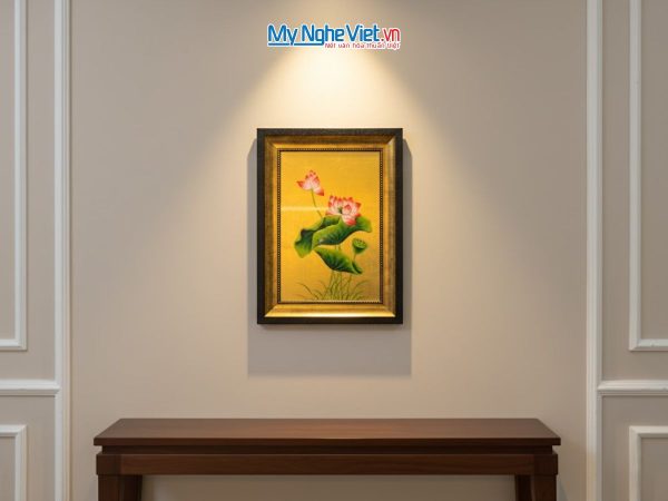 Tranh Sơn Mài Hoa Sen Vàng Đắp Nổi