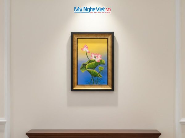 Tranh Sơn Mài Hoa Sen Vàng Đắp Nổi