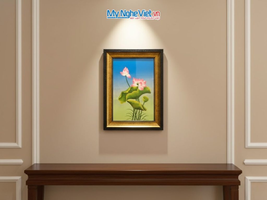 Tranh Sơn Mài Hoa Sen Vàng Đắp Nổi