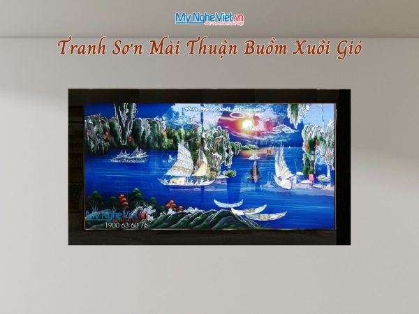 Tranh sơn mài Thuận Buồm Xuôi Gió cẩn ốc khung sơn mài