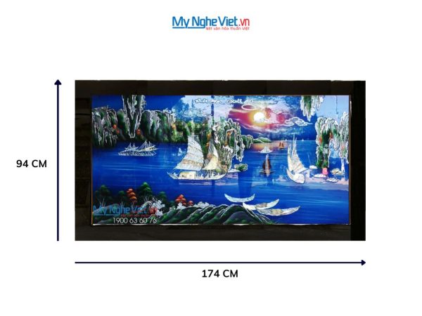 Tranh sơn mài Thuận Buồm Xuôi Gió cẩn ốc khung sơn mài