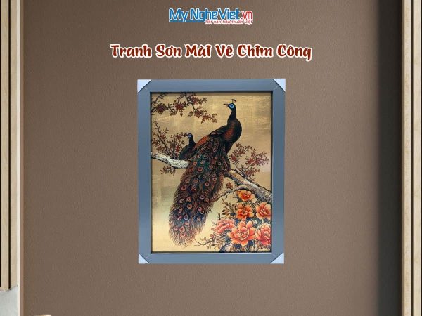 Tranh sơn mài dát bạc vẽ chim công TSM3545-1