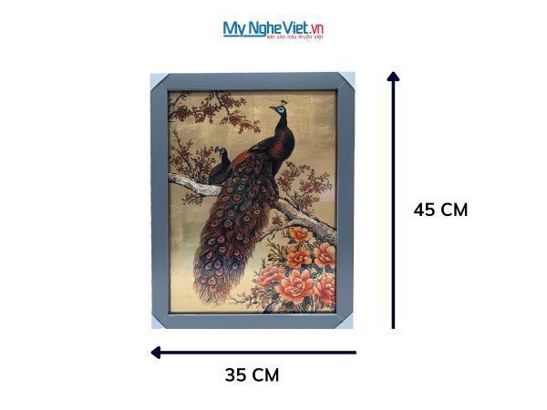 Tranh sơn mài dát bạc vẽ chim công