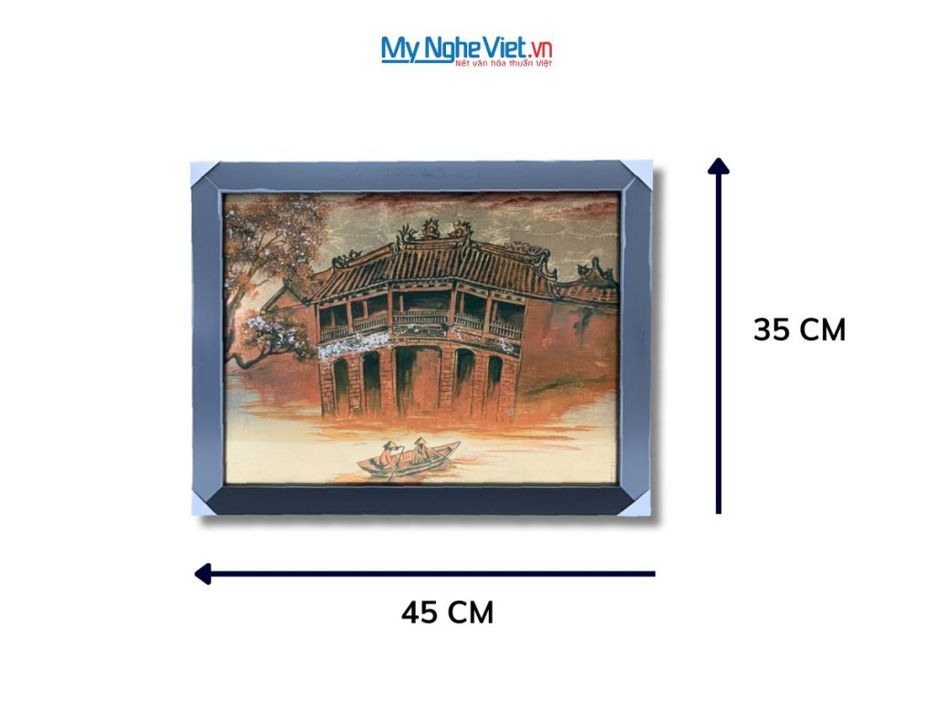 Tranh sơn mài dát vàng vẽ Chùa Cầu