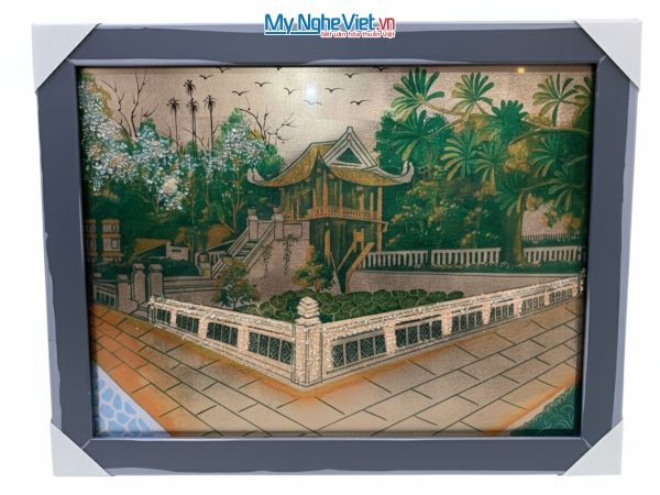 Tranh dát bạc vẽ Chùa Một Cột