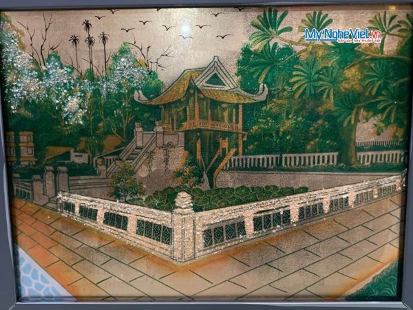 Tranh dát bạc vẽ Chùa Một Cột