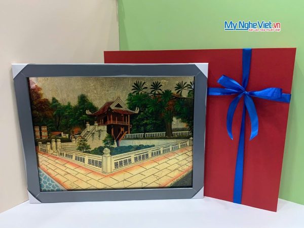 Tranh sơn mài dát bạc vẽ Chùa Một Cột