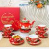 Bộ Bình Trà Queen Mùa Đỏ Vẽ Vàng Kim Họa Tiết Hoa Đắp Nổi