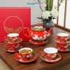 Bộ bình trà dáng queen vẽ vàng kim 3D cao cấp
