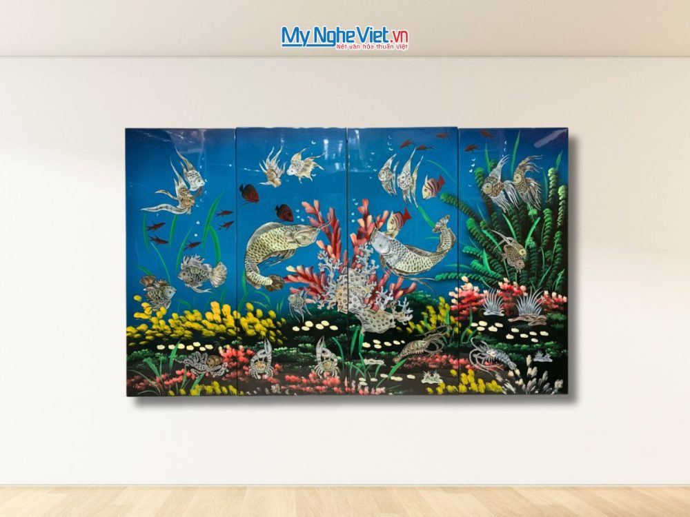 Bộ Tranh Sơn Mài Đại Dương - Cửu Ngư Quần Hội Cẩn Chìm