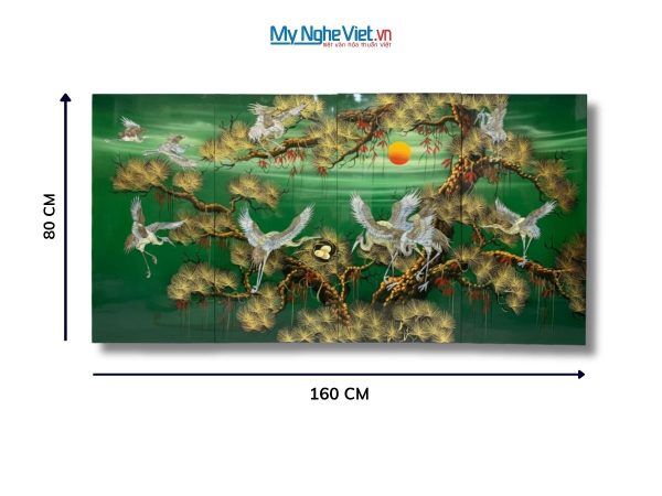 Bộ tranh sơn mài cẩn ốc tùng cò lá xanh