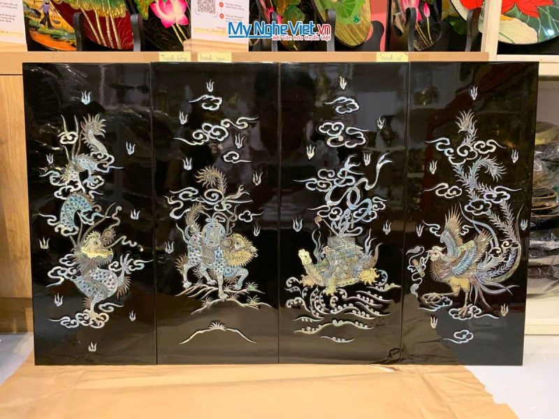 Bộ Tranh Sơn Mài Long Lân Quy Phụng Cẩn Chìm Nền Đen TSM2050-2 - Ảnh 5