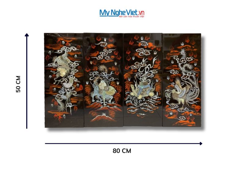 Bộ Tranh Sơn Mài Long Lân Quy Phụng Cẩn Chìm Nền Ấm TSM2050-1 - Ảnh 2