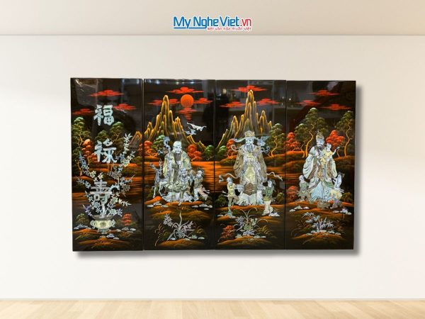 Bộ Tranh Sơn Mài Phúc Lộc Thọ Cẩn Chìm Nền Đỏ