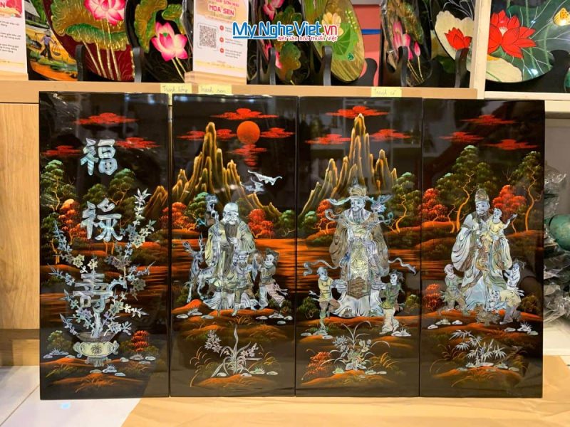 Bộ Tranh Sơn Mài Phúc Lộc Thọ Cẩn Chìm Nền Đỏ TSM257-2 - Ảnh 5