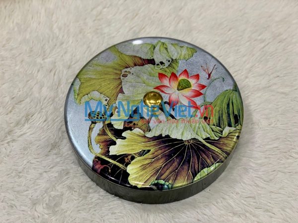 Hộp Mứt Tết Sơn Mài 5 Ngăn Sen Chim Lá Vàng Ruột Đỏ