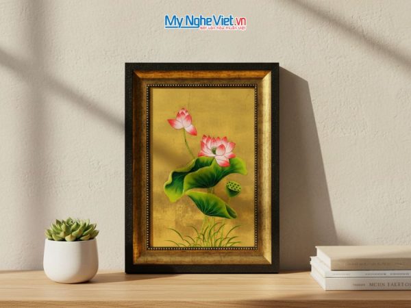 Tranh Sơn Mài Hoa Sen Vàng Đắp Nổi