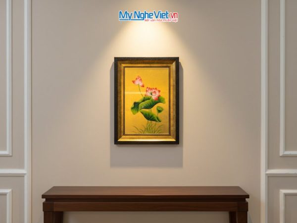 Tranh Sơn Mài Hoa Sen Vàng Đắp Nổi
