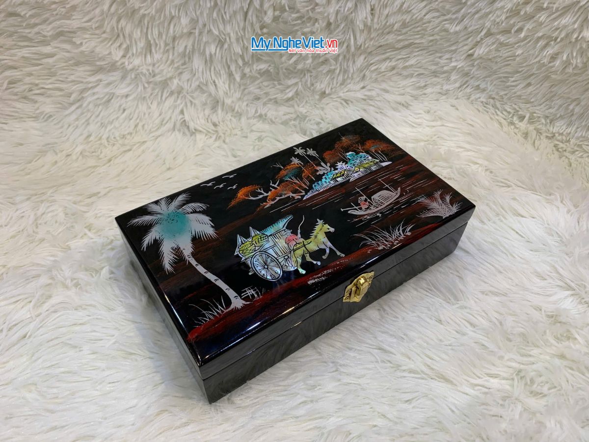 Hộp trang sức sơn mài đồng quê cẩn ốc xe ngựa và hộp quà tặng cao cấp MNV-HTS67-3/2 - Ảnh 4