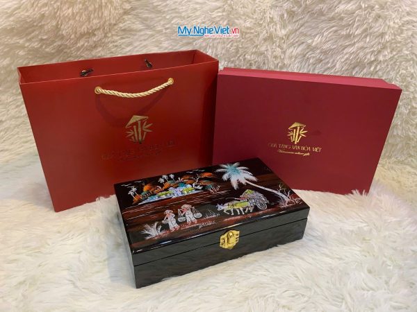 Hộp trang sức sơn mài đồng quê cẩn ốc chở rơm và hộp quà tặng cao cấp