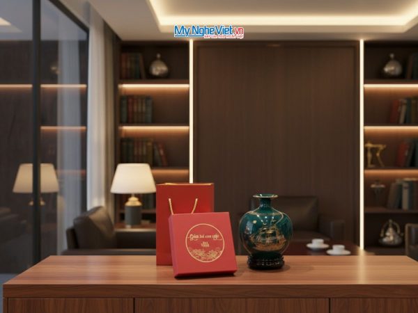 Lọ thu Tài hút Lộc Gốm Bát Tràng Màu Xanh Bộ Đội Và Đế Gỗ