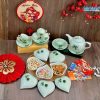 Bộ Bình Trà Và Khay Mứt Tết Gốm 5 Ngăn Bát Tràng Men Xanh