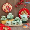 Bộ Bình Trà Và Bộ 3 Hũ Mứt Tết Gốm Bát Tràng Men Xanh