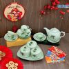 Bộ Bình Trà Và Bộ 3 Hũ Mứt Tết Khay Gốm Men Xanh