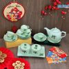 Bộ Bình Trà Và Bộ 2 Hũ Mứt Tết Khay Gốm Men Xanh