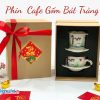 Bộ quà tặng phin cà phê thấp vẽ 1 cô gái và hộp quà tặng cao cấp