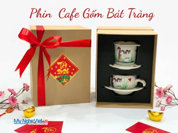 Bộ quà tặng phin cà phê thấp vẽ 1 cô gái và hộp quà tặng cao cấp