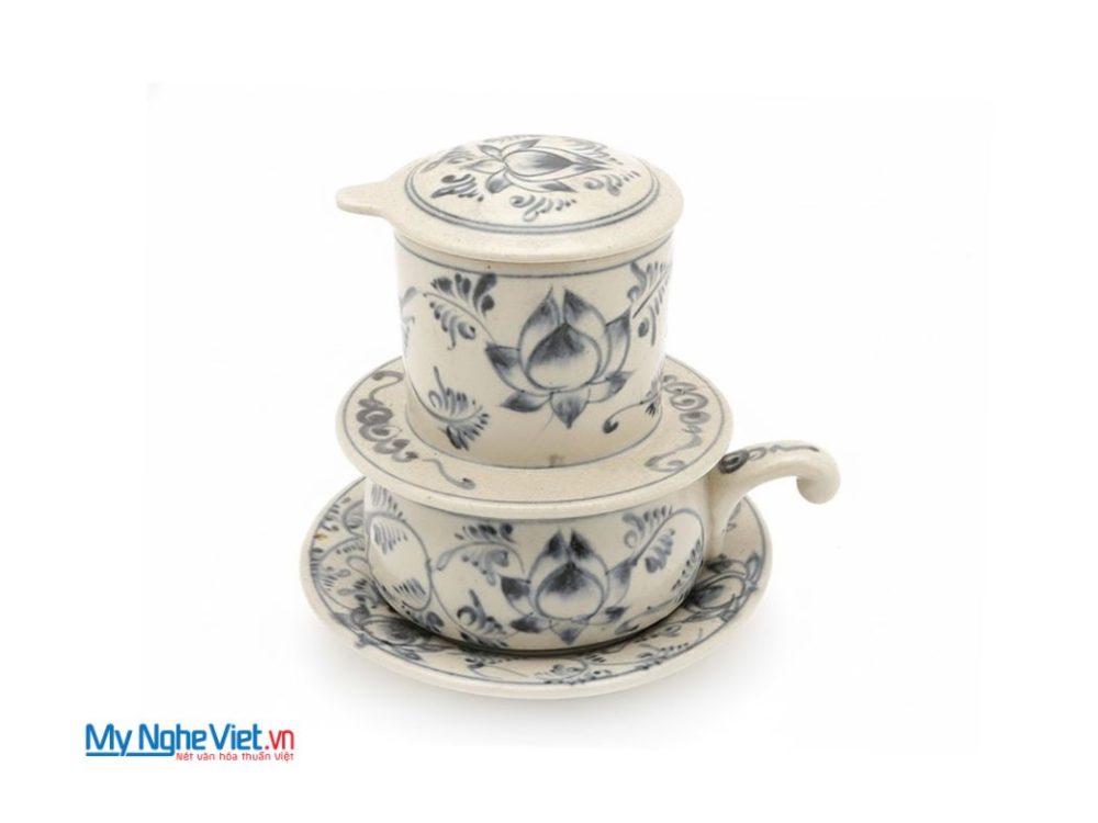 Phin Cà Phê Gốm Vẽ Sen Xanh Thấp