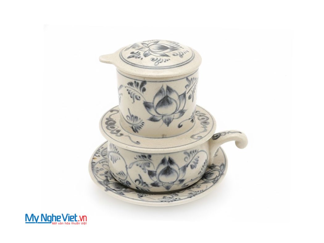 Phin Cà Phê Gốm Vẽ Sen Xanh Thấp