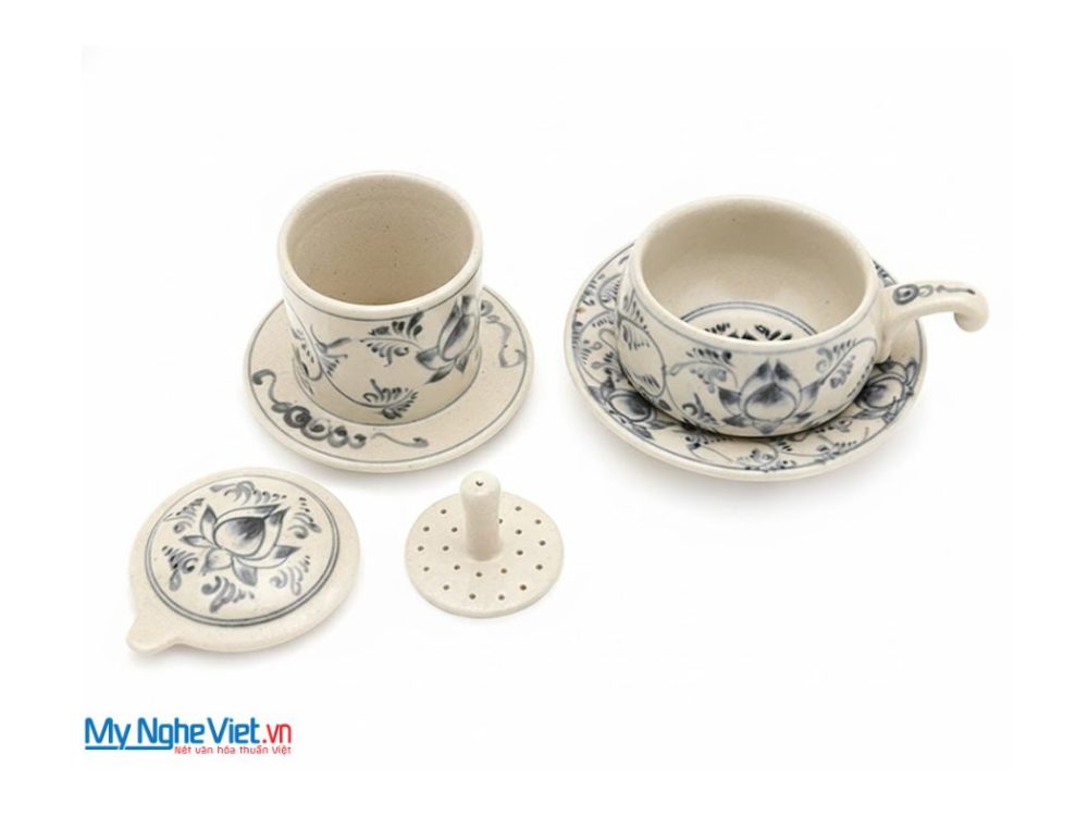Phin Cà Phê Gốm Vẽ Sen Xanh Thấp