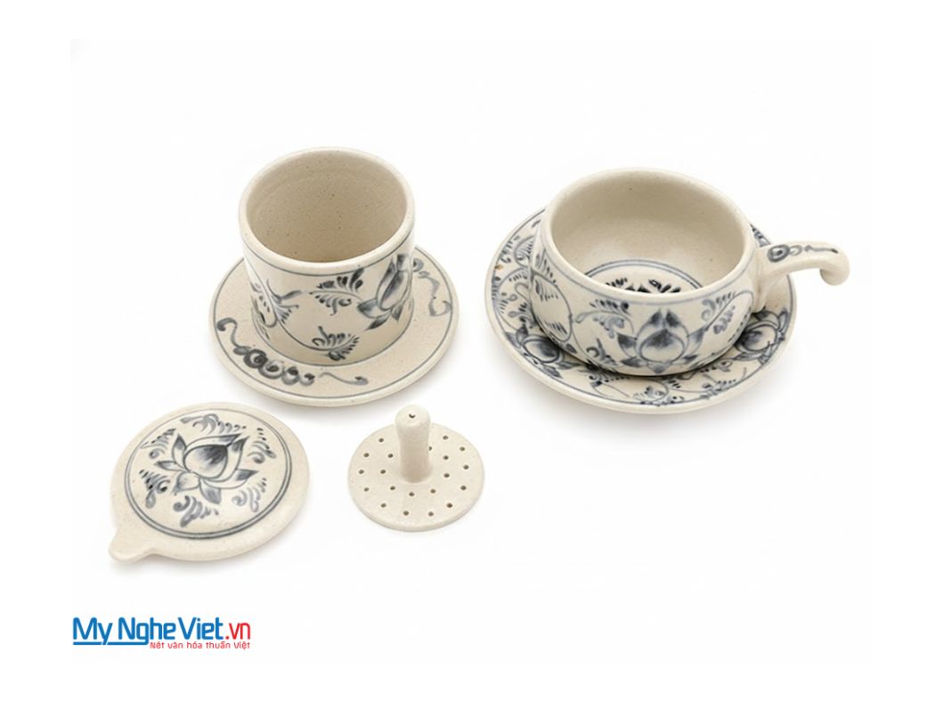 Phin Cà Phê Gốm Vẽ Sen Xanh Thấp