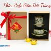 Bộ Quà Tặng Phin Cà Phê Gốm Vẽ Đào Xanh Thấp và Hộp Quà Tặng Cao Cấp