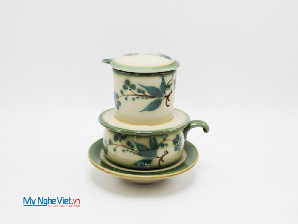 Phin Cà Phê Gốm Vẽ Đào Xanh Thấp