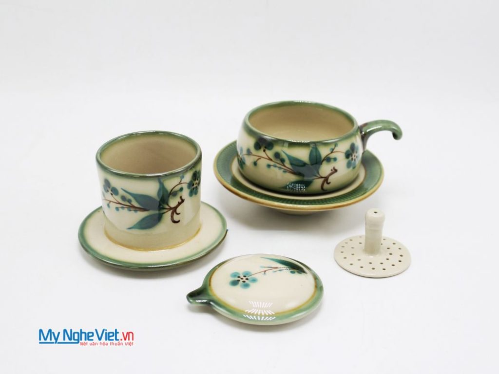Phin Cà Phê Gốm Vẽ Đào Xanh Thấp