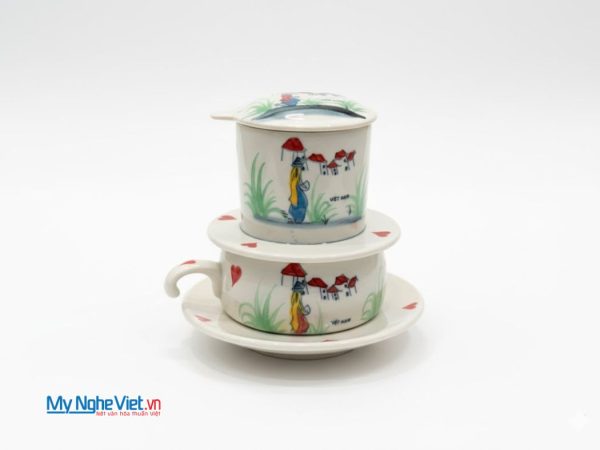 Phin cà phê thấp vẽ 1 cô gái